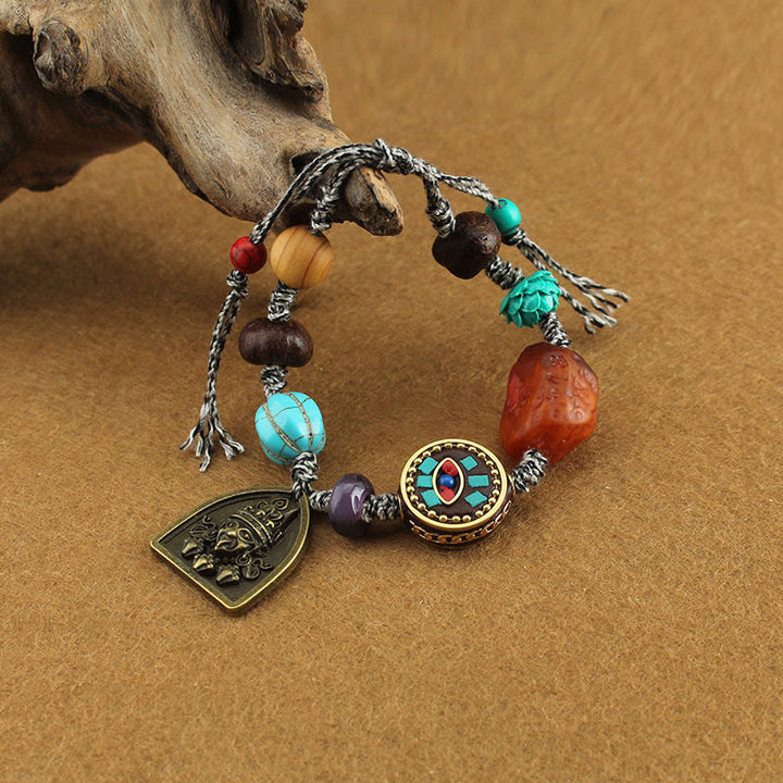 Pulsera de cuerda protectora de zakiram con Buddha Stones de Buda tibetano, turquesa y loto - Ojo de Buda y Zakiram - image 1