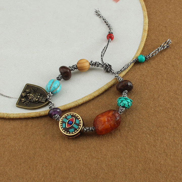 Pulsera de cuerda protectora de zakiram con Buddha Stones de Buda tibetano, turquesa y loto - image 9