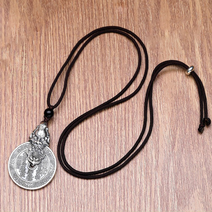 Buddha Stones Colgante de collar de armonía de cobre Pixiu con diseño Bagua de fantasmas de montaña que gastan dinero - image 6