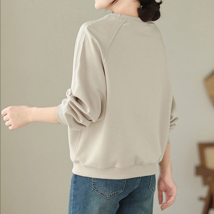 Sudadera de algodón con cuello redondo y estampado de Buddha Stones Fall para mujer  - image 3