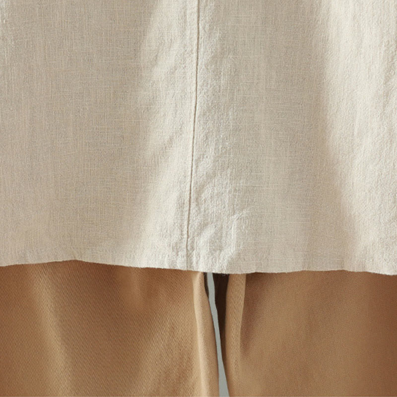 Camisa de lino y algodón con diseño de rana china simple de color liso para mujer de Buddha Stones - image 10