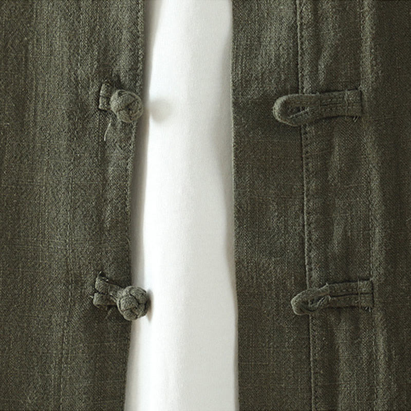 Camisa de lino y algodón con diseño de rana china simple de color liso para mujer de Buddha Stones - image 14