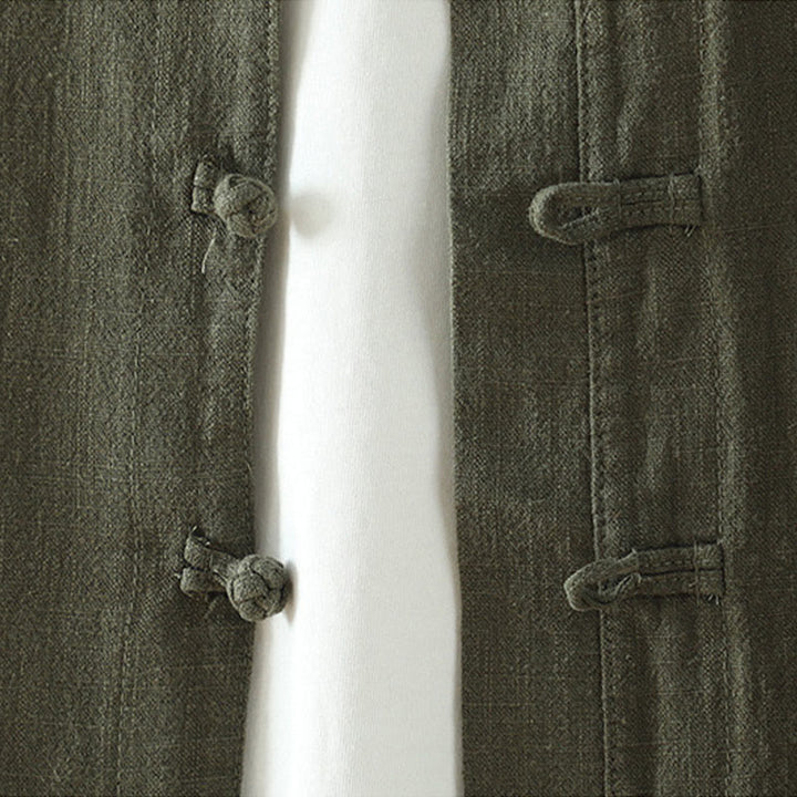 Camisa de lino y algodón con diseño de rana china simple de color liso para mujer de Buddha Stones - image 14