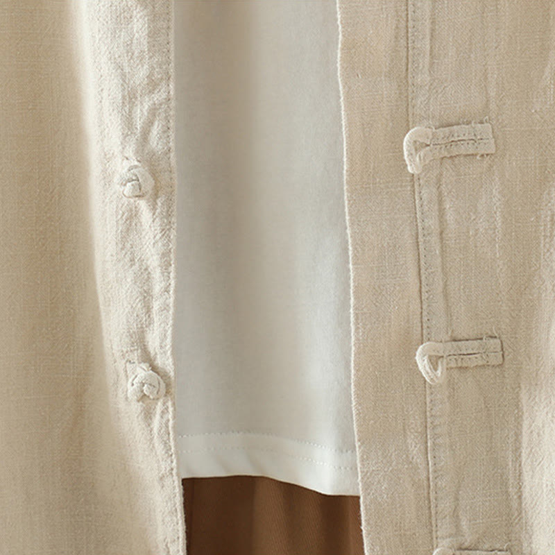 Camisa de lino y algodón con diseño de rana china simple de color liso para mujer de Buddha Stones - image 6