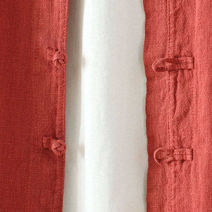 Camisa de lino y algodón con diseño de rana china simple de color liso para mujer de Buddha Stones - image 18
