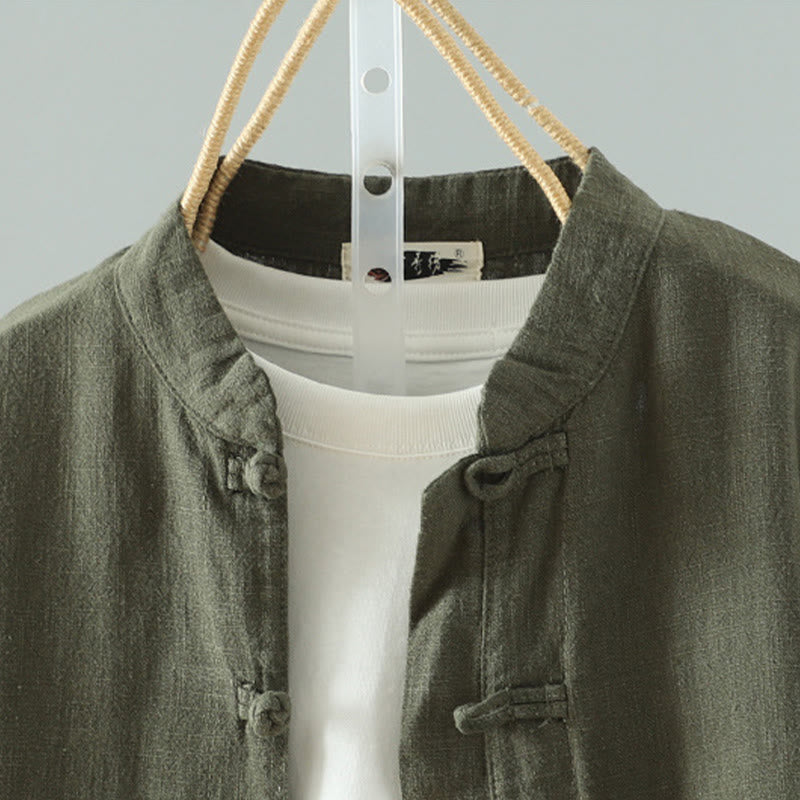 Camisa de lino y algodón con diseño de rana china simple de color liso para mujer de Buddha Stones - image 13