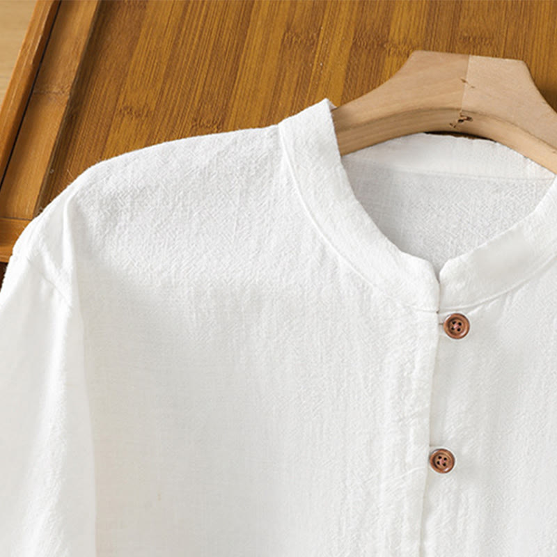 Camisa de lino y algodón para mujer con diseño de abertura y dobladillo simple en color liso con Buddha Stones - image 13