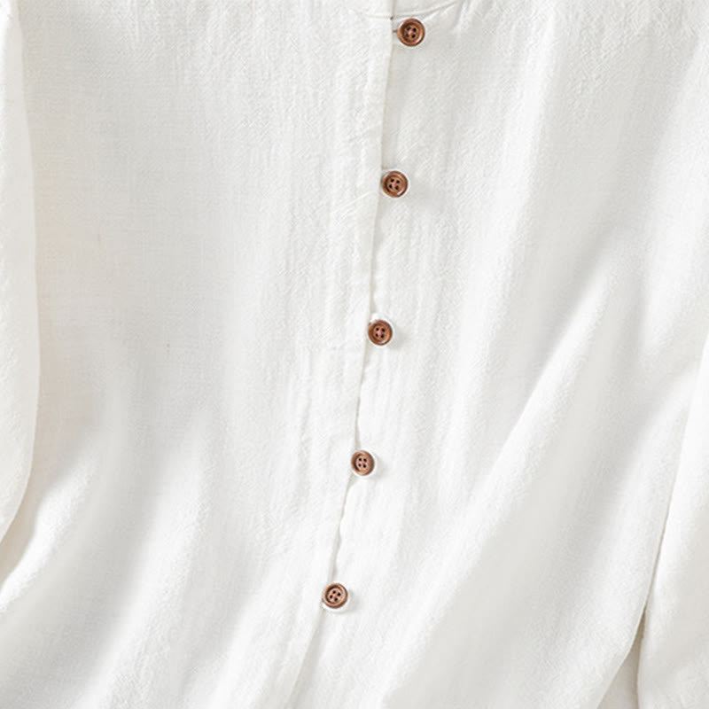 Camisa de lino y algodón para mujer con diseño de abertura y dobladillo simple en color liso con Buddha Stones - image 15