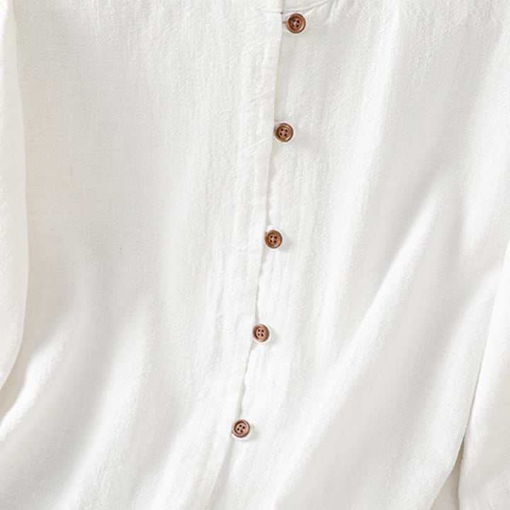 Camisa de lino y algodón para mujer con diseño de abertura y dobladillo simple en color liso con Buddha Stones - image 15