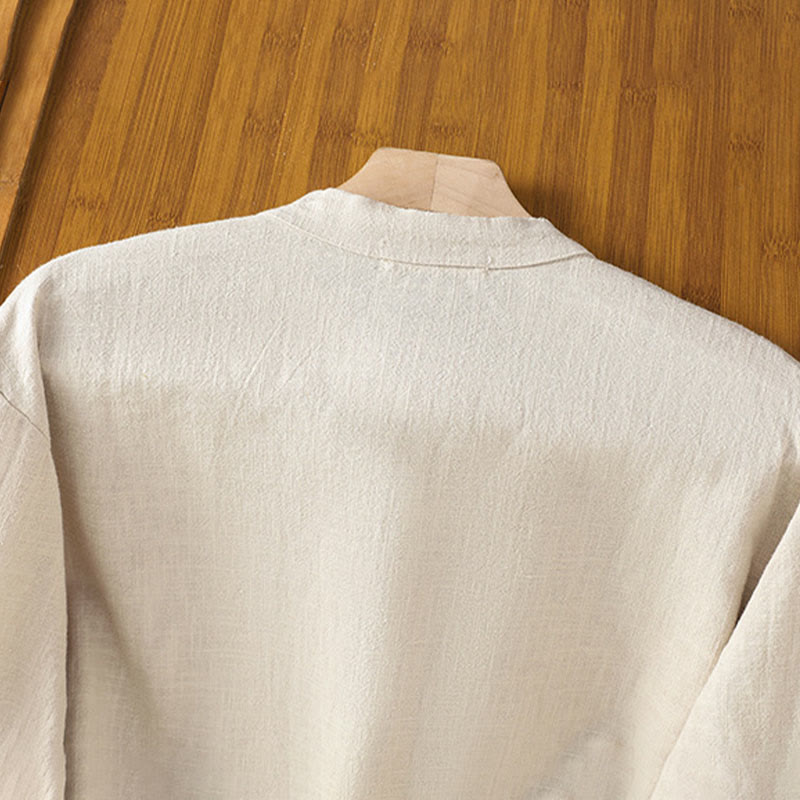 Camisa de lino y algodón para mujer con diseño de abertura y dobladillo simple en color liso con Buddha Stones - image 4