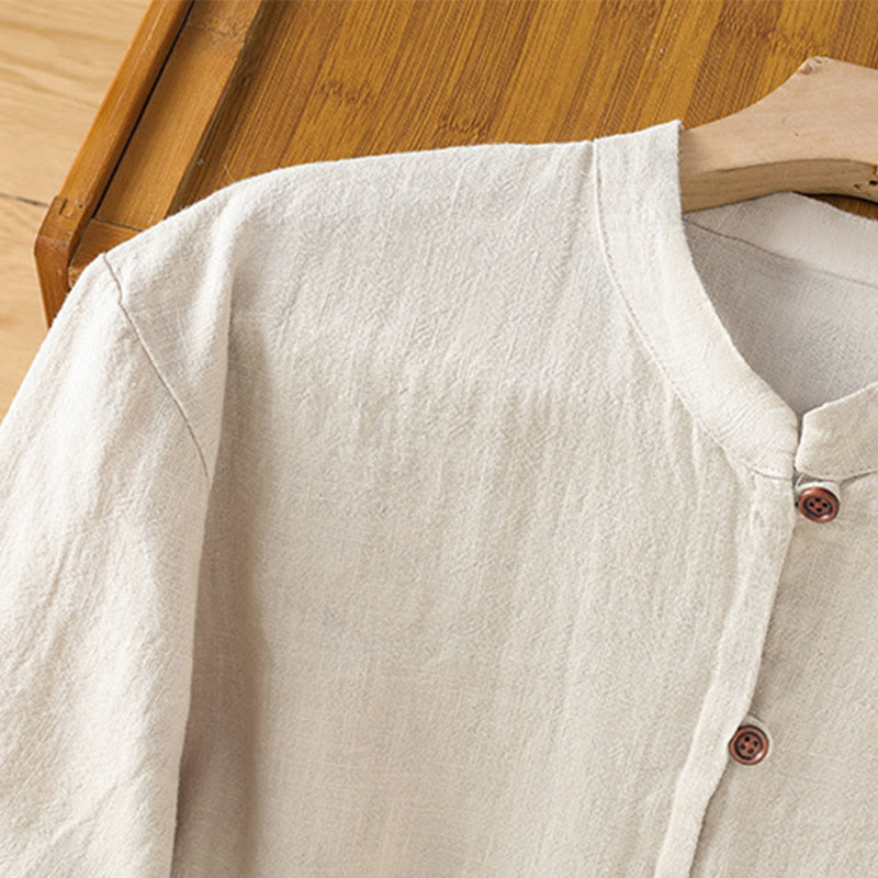 Camisa de lino y algodón para mujer con diseño de abertura y dobladillo simple en color liso con Buddha Stones - image 6