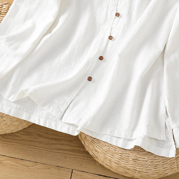 Camisa de lino y algodón para mujer con diseño de abertura y dobladillo simple en color liso con Buddha Stones - image 18