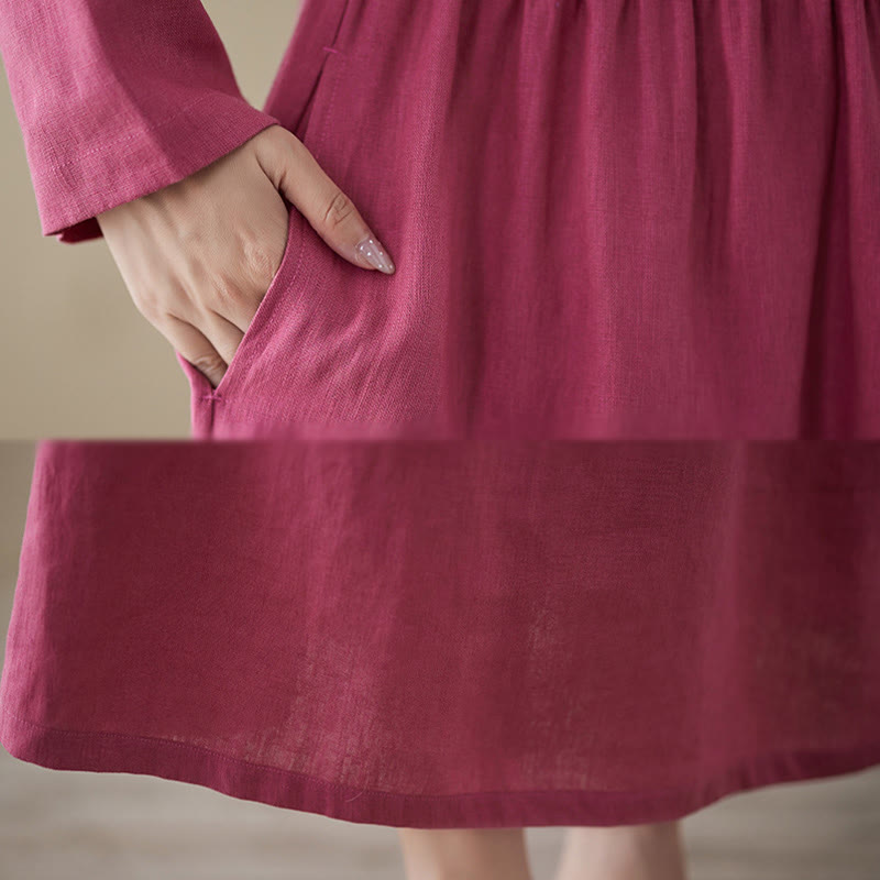 Vestido midi informal de lino y algodón con cuello redondo, cordones y bolsillos de Buddha Stones - image 8