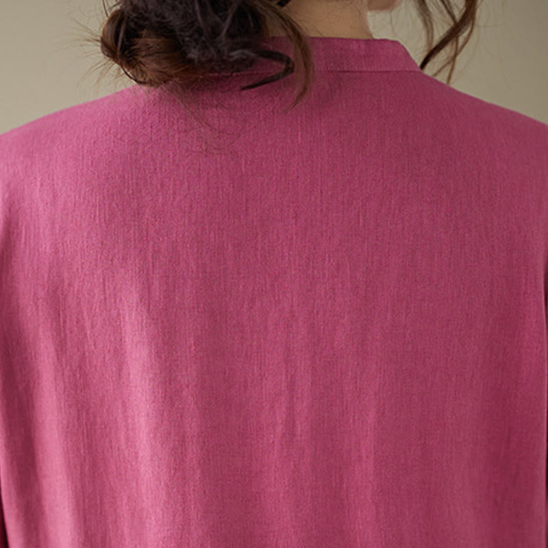 Vestido midi informal de lino y algodón con cuello redondo, cordones y bolsillos de Buddha Stones - image 11