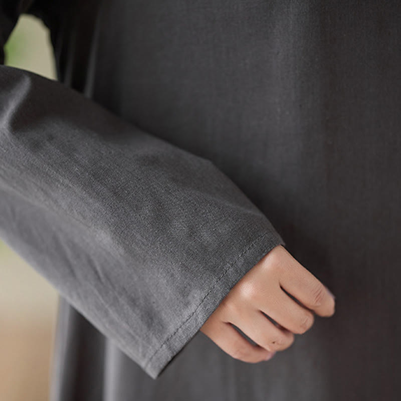 Vestido midi informal de algodón y lino con cuello redondo y bolsillos de Buddha Stones - image 7