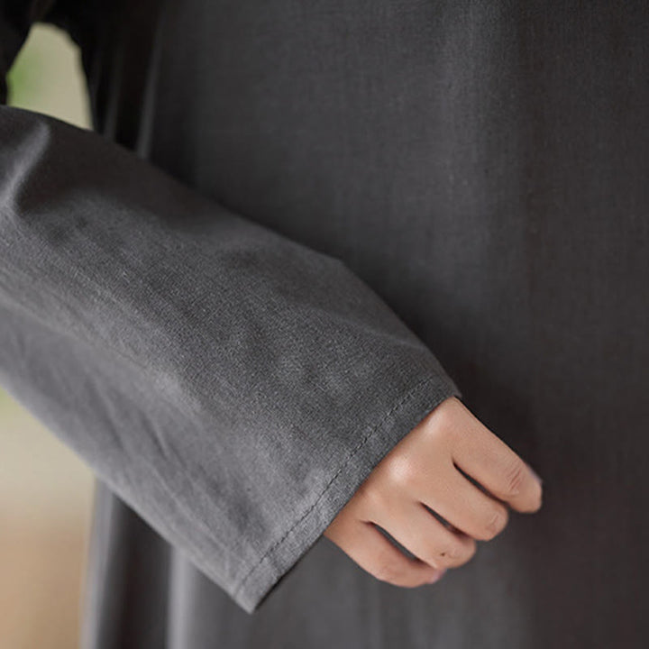 Vestido midi informal de algodón y lino con cuello redondo y bolsillos de Buddha Stones - image 7