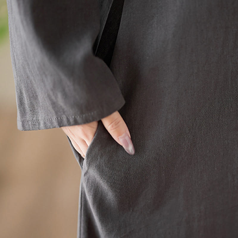 Vestido midi informal de algodón y lino con cuello redondo y bolsillos de Buddha Stones - image 9