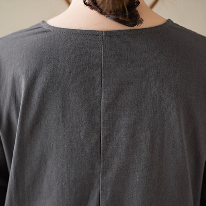 Vestido midi informal de algodón y lino con cuello redondo y bolsillos de Buddha Stones - image 11