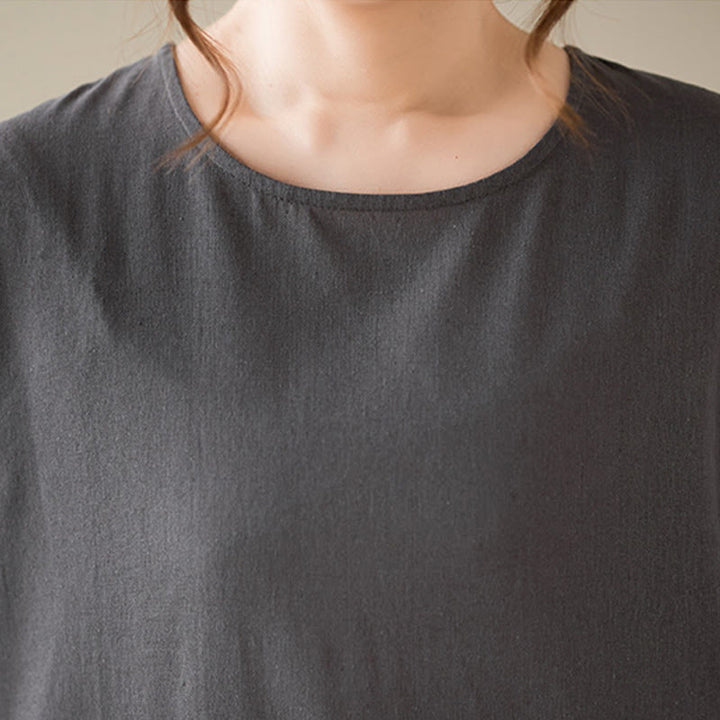 Vestido midi informal de algodón y lino con cuello redondo y bolsillos de Buddha Stones - image 10