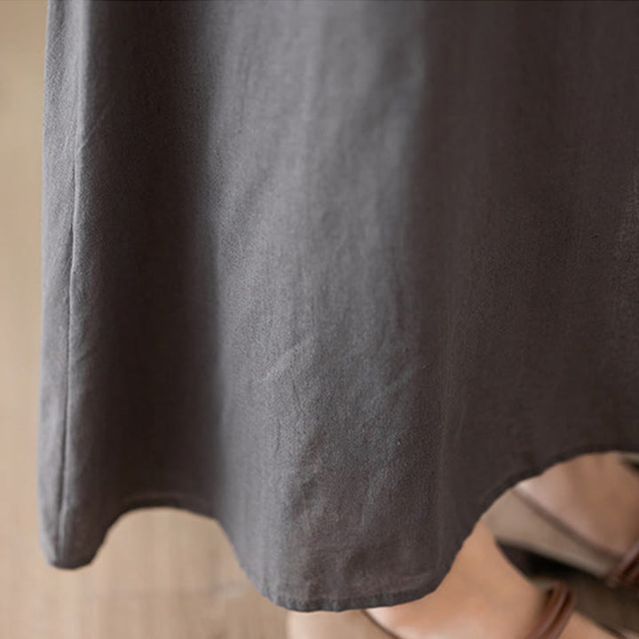 Vestido midi informal de algodón y lino con cuello redondo y bolsillos de Buddha Stones - image 8