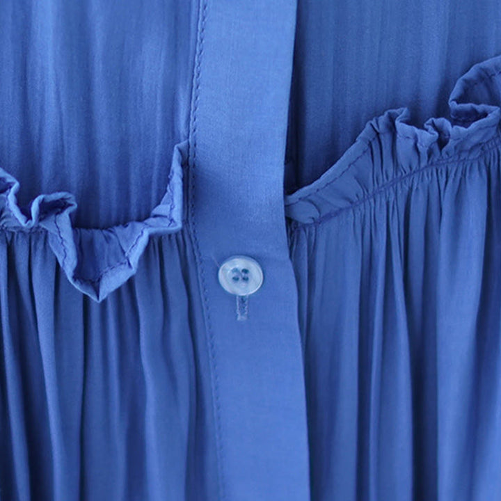 Vestido midi informal de poliéster plisado con cuello redondo y bolsillos de Buddha Stones - image 17