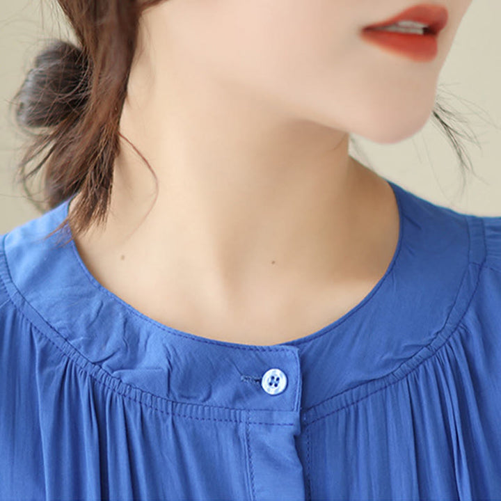 Vestido midi informal de poliéster plisado con cuello redondo y bolsillos de Buddha Stones - image 18