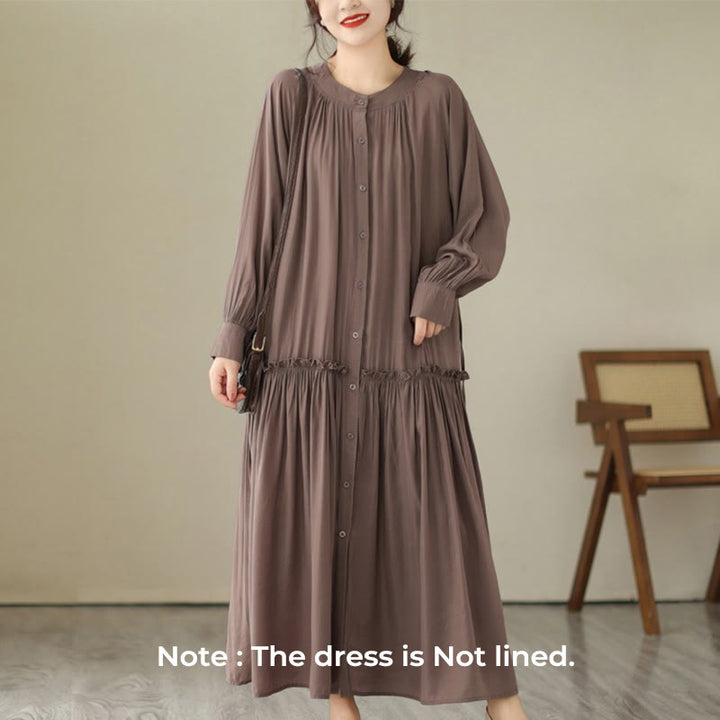Vestido midi informal de poliéster plisado con cuello redondo y bolsillos de Buddha Stones - image 27