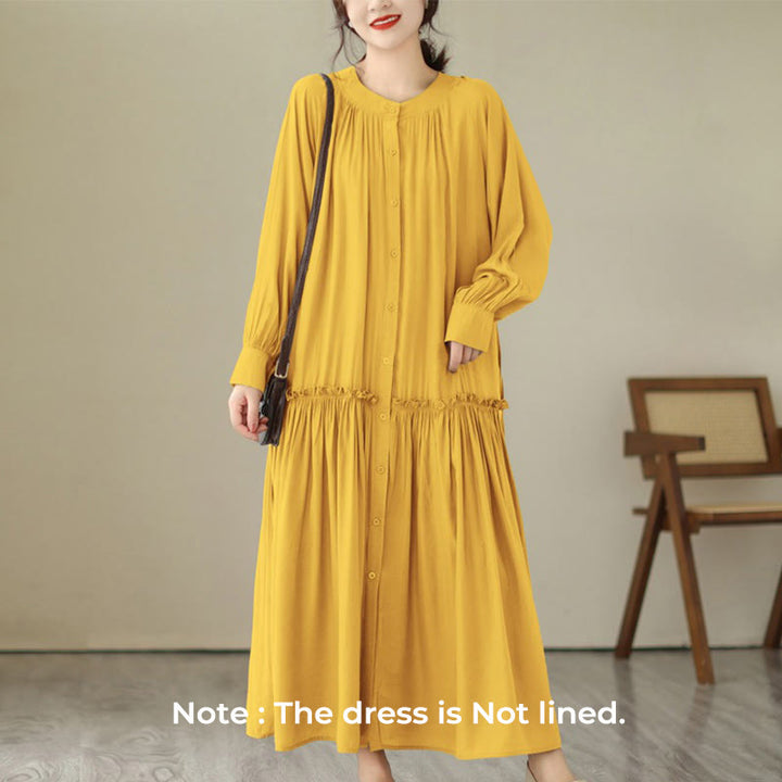 Vestido midi informal de poliéster plisado con cuello redondo y bolsillos de Buddha Stones - image 28