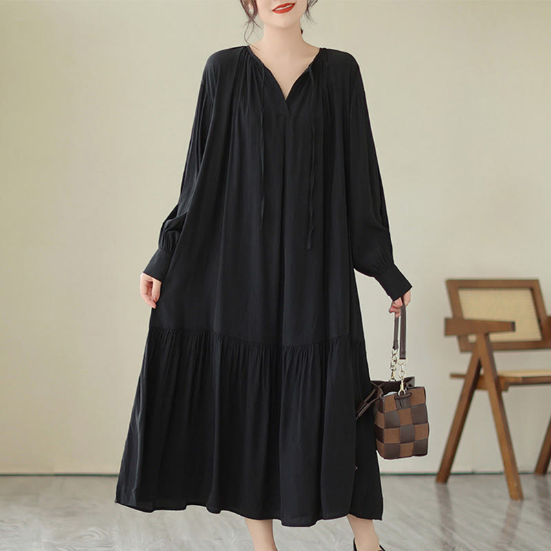 Vestido midi de gasa con bolsillos y estilo casual de dos caras con Buddha Stones - Negro - US4-6, UK/AU8-10, EU36-38 (F) - image 1