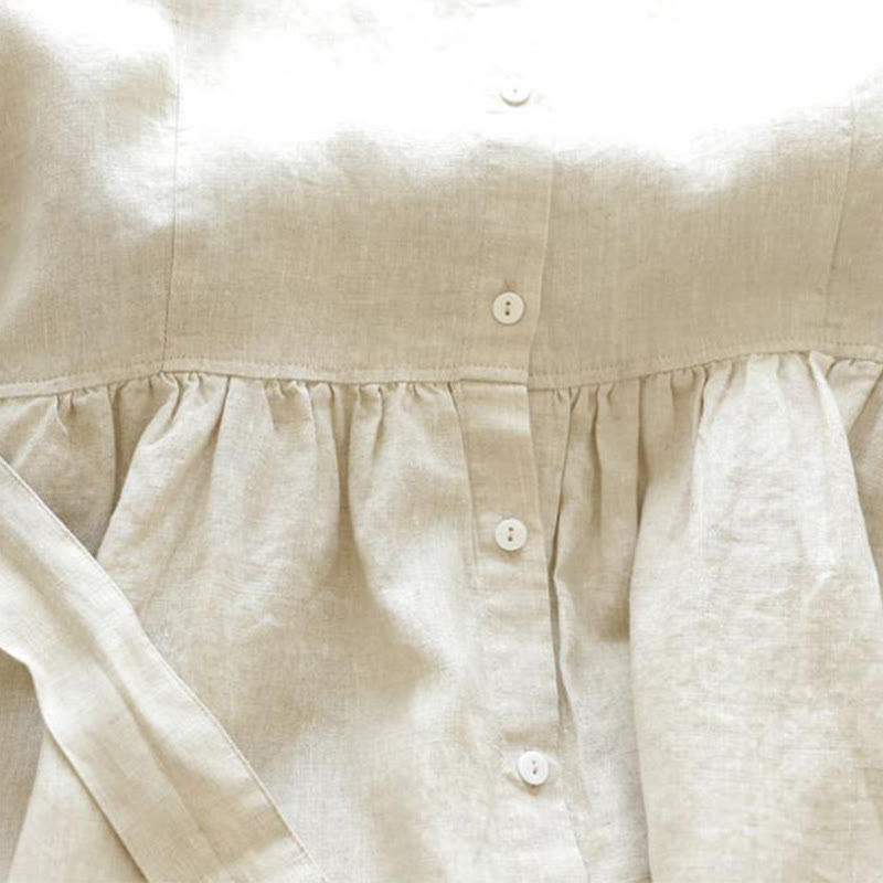 Vestido midi informal de lino con cuello alto, cordones y bolsillos de Buddha Stones - image 12
