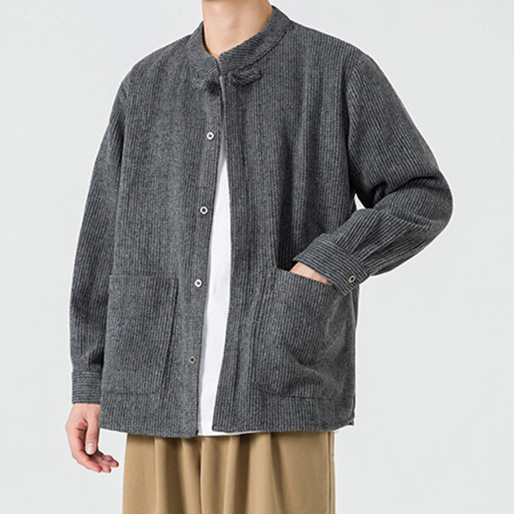 Chaqueta de algodón para hombre con diseño de botones de rana y manga larga con Buddha Stones y bolsillos - image 5