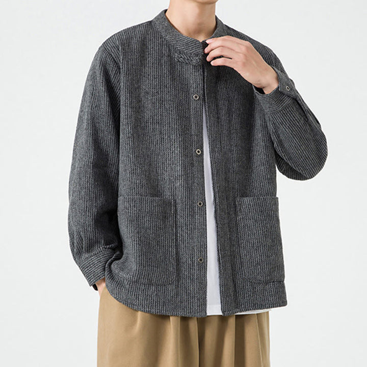 Chaqueta de algodón para hombre con diseño de botones de rana y manga larga con Buddha Stones y bolsillos - image 15