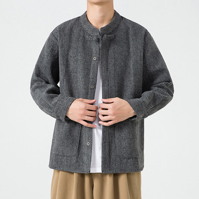 Chaqueta de algodón para hombre con diseño de botones de rana y manga larga con Buddha Stones y bolsillos - image 11