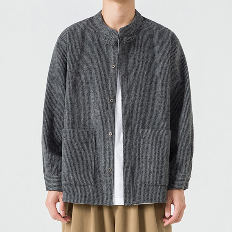 Chaqueta de algodón para hombre con diseño de botones de rana y manga larga con Buddha Stones y bolsillos - image 2