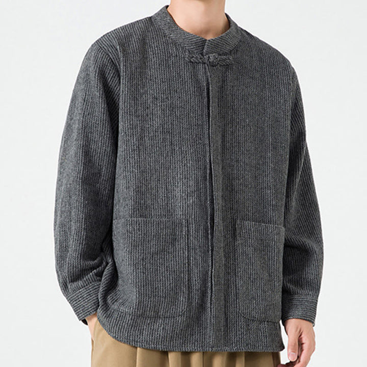 Chaqueta de algodón para hombre con diseño de botones de rana y manga larga con Buddha Stones y bolsillos - image 12