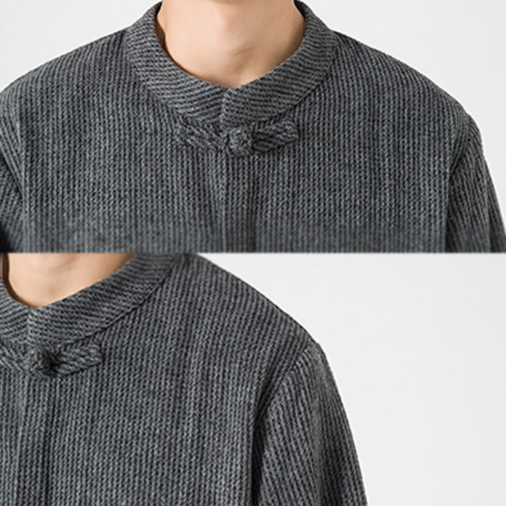 Chaqueta de algodón para hombre con diseño de botones de rana y manga larga con Buddha Stones y bolsillos - image 20