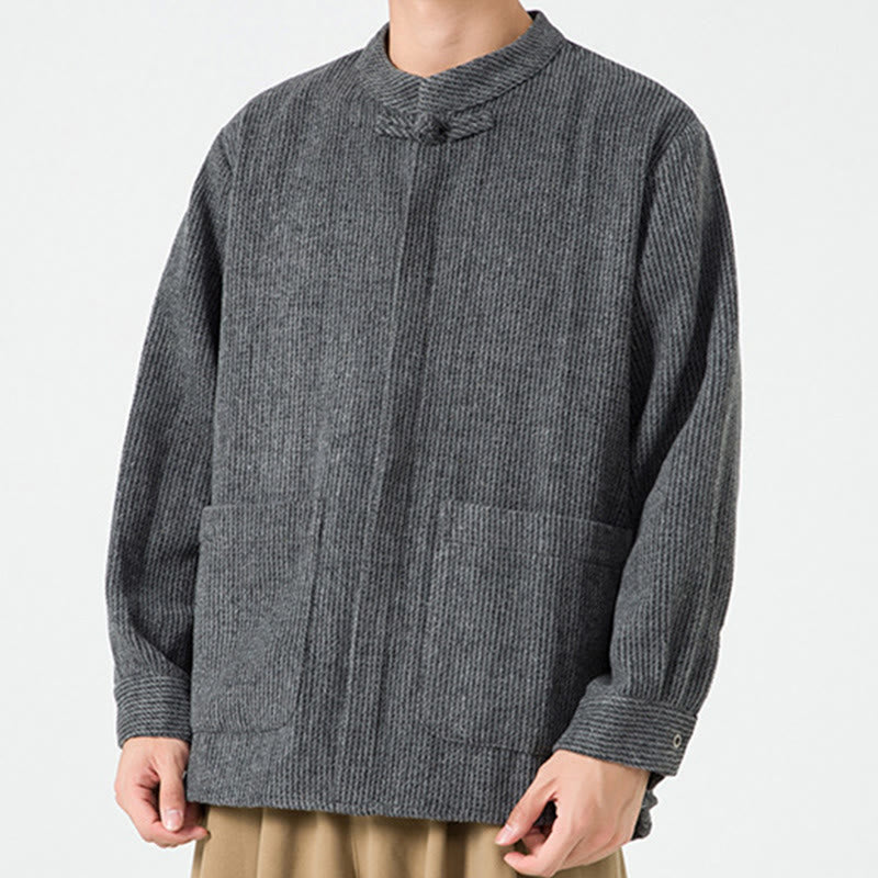 Chaqueta de algodón para hombre con diseño de botones de rana y manga larga con Buddha Stones y bolsillos - image 7