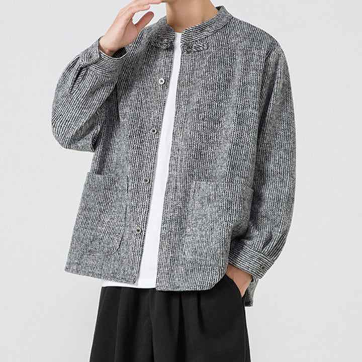 Chaqueta de algodón para hombre con diseño de botones de rana y manga larga con Buddha Stones y bolsillos - image 27