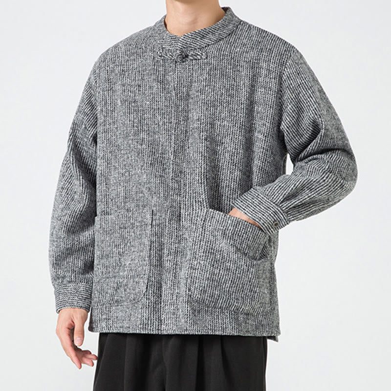 Chaqueta de algodón para hombre con diseño de botones de rana y manga larga con Buddha Stones y bolsillos - image 33