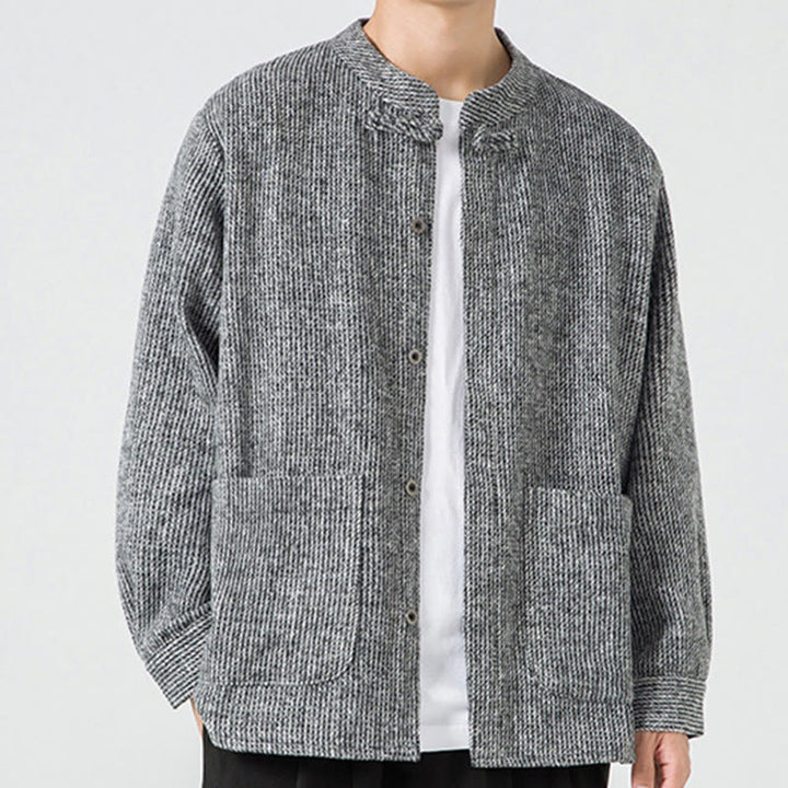 Chaqueta de algodón para hombre con diseño de botones de rana y manga larga con Buddha Stones y bolsillos - image 24