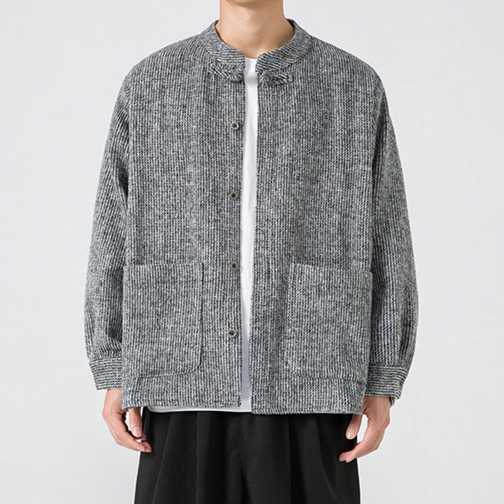 Chaqueta de algodón para hombre con diseño de botones de rana y manga larga con Buddha Stones y bolsillos - image 35