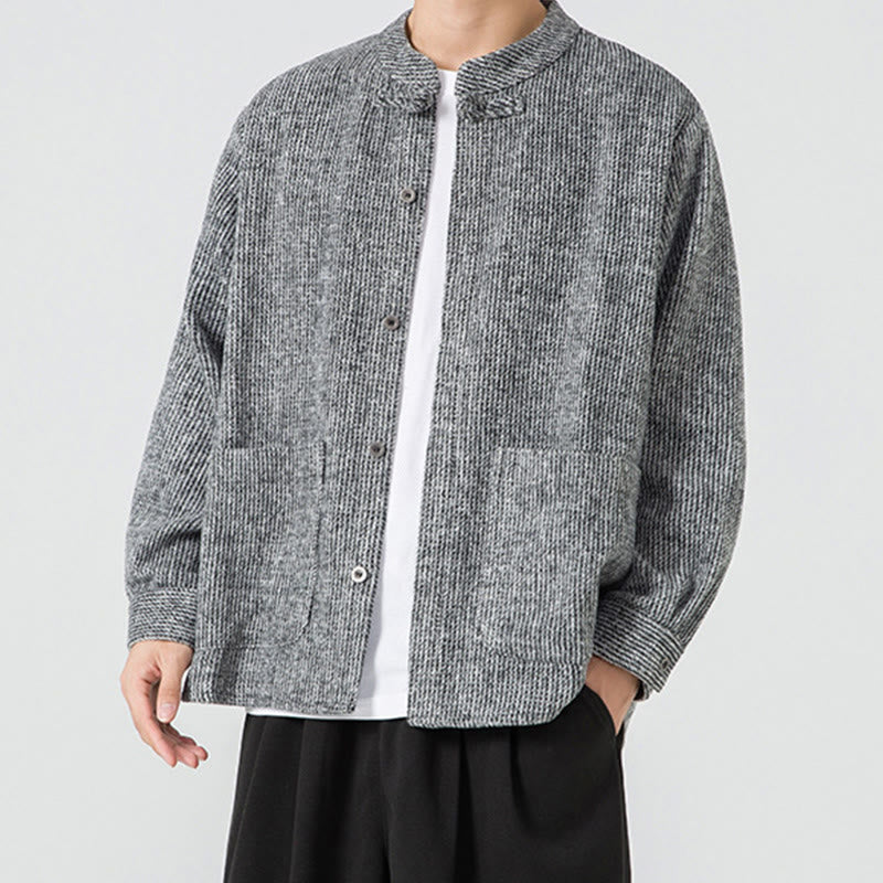 Chaqueta de algodón para hombre con diseño de botones de rana y manga larga con Buddha Stones y bolsillos - image 29