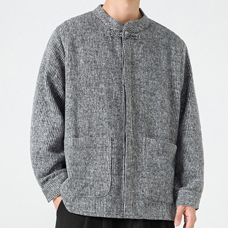 Chaqueta de algodón para hombre con diseño de botones de rana y manga larga con Buddha Stones y bolsillos - image 30