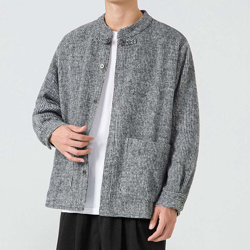 Chaqueta de algodón para hombre con diseño de botones de rana y manga larga con Buddha Stones y bolsillos - image 24