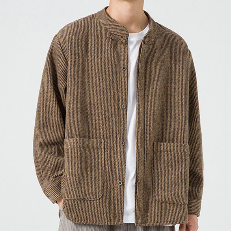 Chaqueta de algodón para hombre con diseño de botones de rana y manga larga con Buddha Stones y bolsillos - image 50