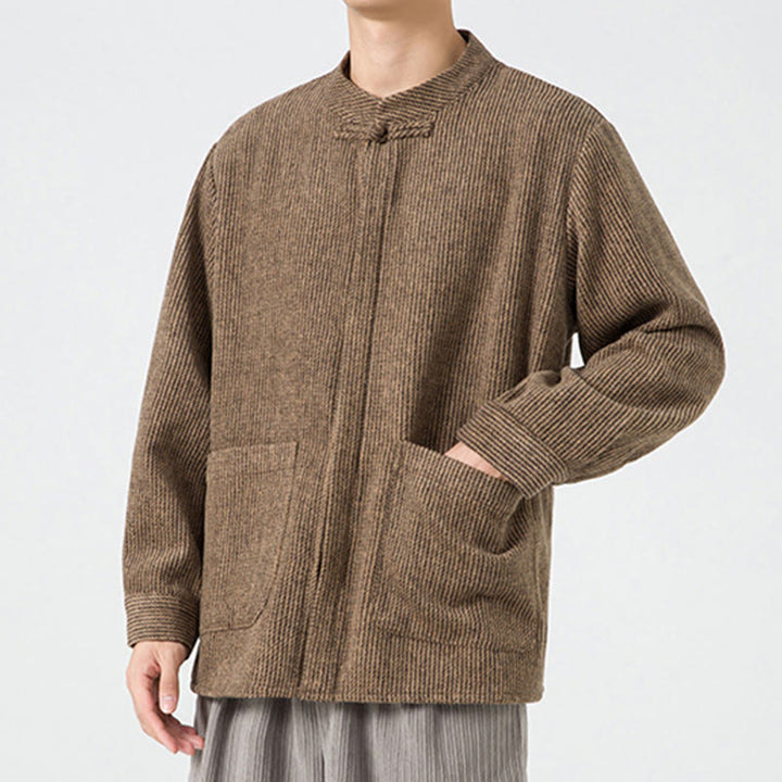 Chaqueta de algodón para hombre con diseño de botones de rana y manga larga con Buddha Stones y bolsillos - image 54