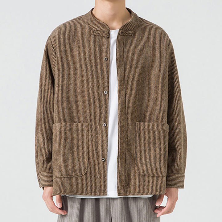 Chaqueta de algodón para hombre con diseño de botones de rana y manga larga con Buddha Stones y bolsillos - image 44