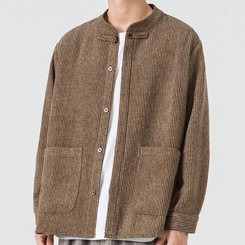 Chaqueta de algodón para hombre con diseño de botones de rana y manga larga con Buddha Stones y bolsillos - image 48