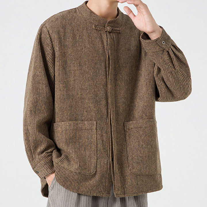 Chaqueta de algodón para hombre con diseño de botones de rana y manga larga con Buddha Stones y bolsillos - image 46