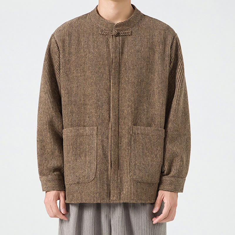 Chaqueta de algodón para hombre con diseño de botones de rana y manga larga con Buddha Stones y bolsillos - image 52